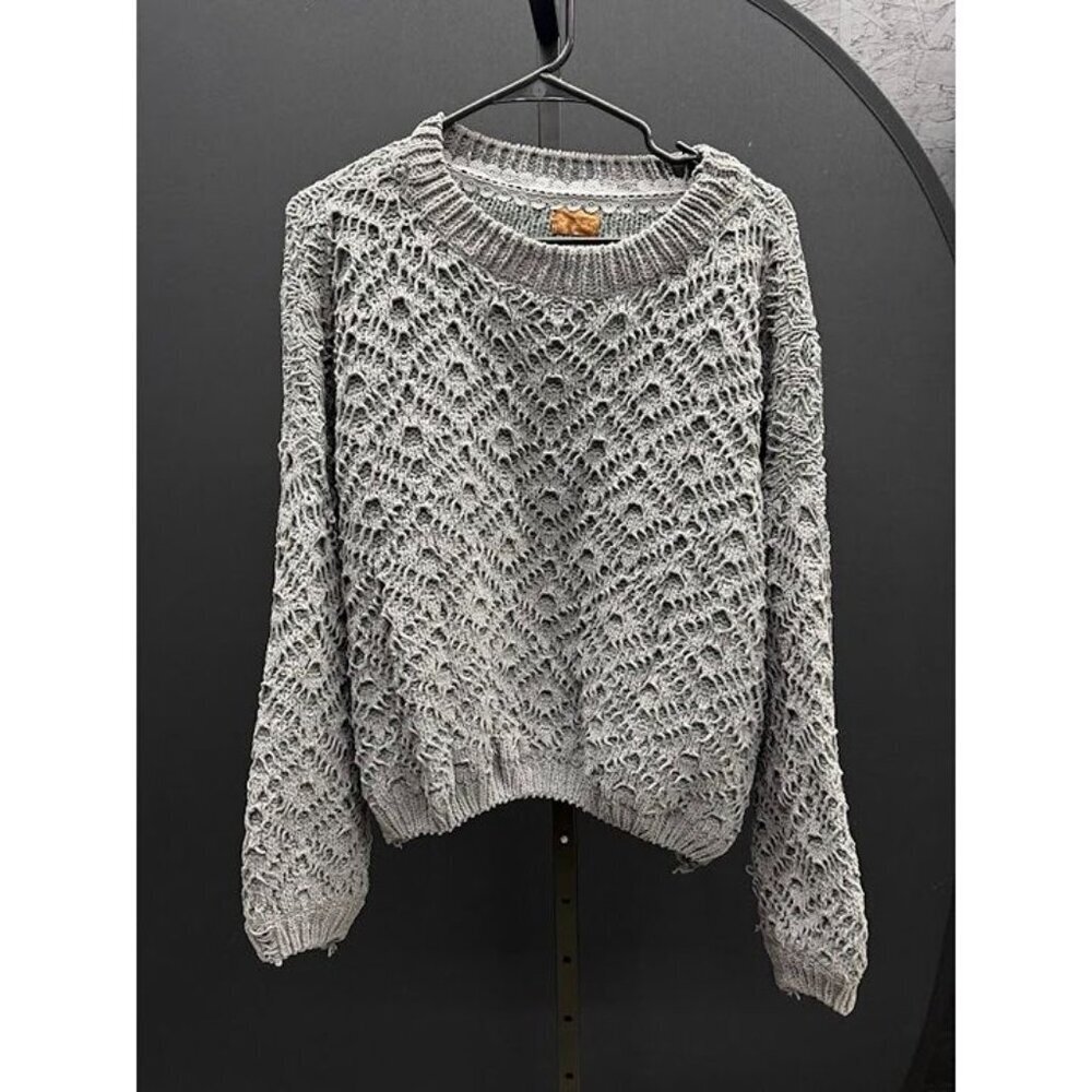 POL Grey Oversized Slouchy Crewneck Sweater